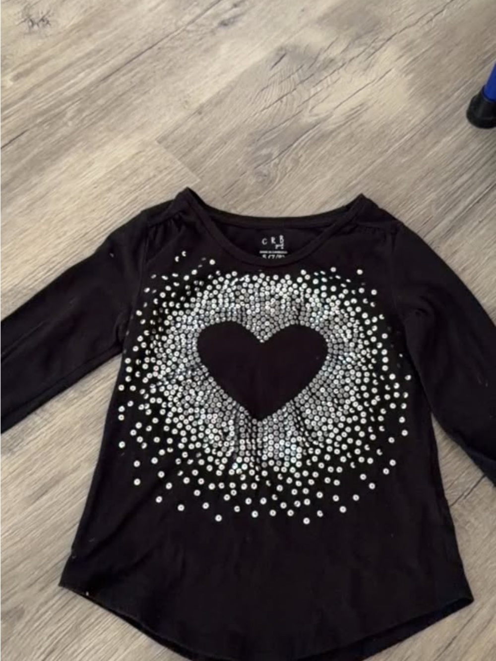 Girls' Black Heart Rhinestone Long Sleeve Top